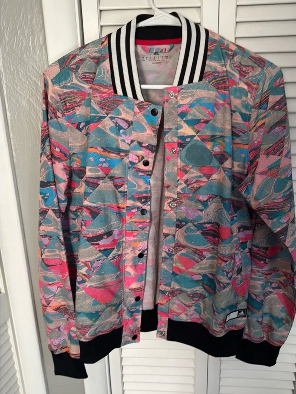 adidas Geometric Bomber Jacket with Ribbed Trim